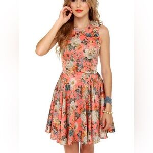 Sugarlips Coral Floral Mini Dress with Peter Pan Collar